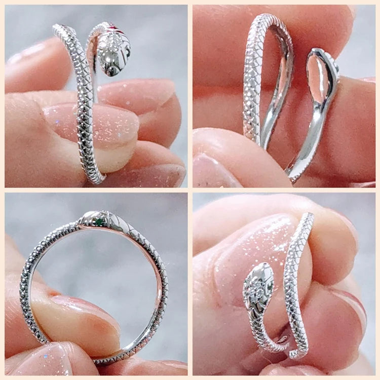 Bague Serpent Ajustable Argent Sterling 925 Plaqué Platine