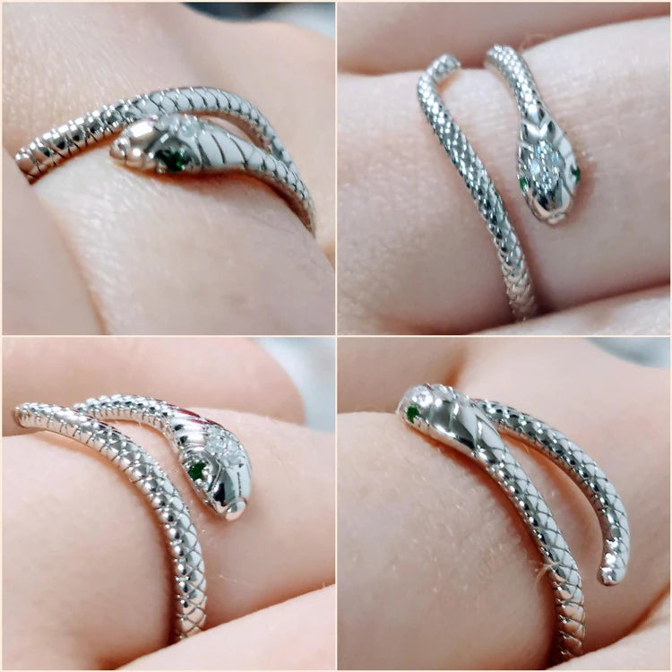 Bague Serpent Ajustable Argent Sterling 925 Plaqué Platine