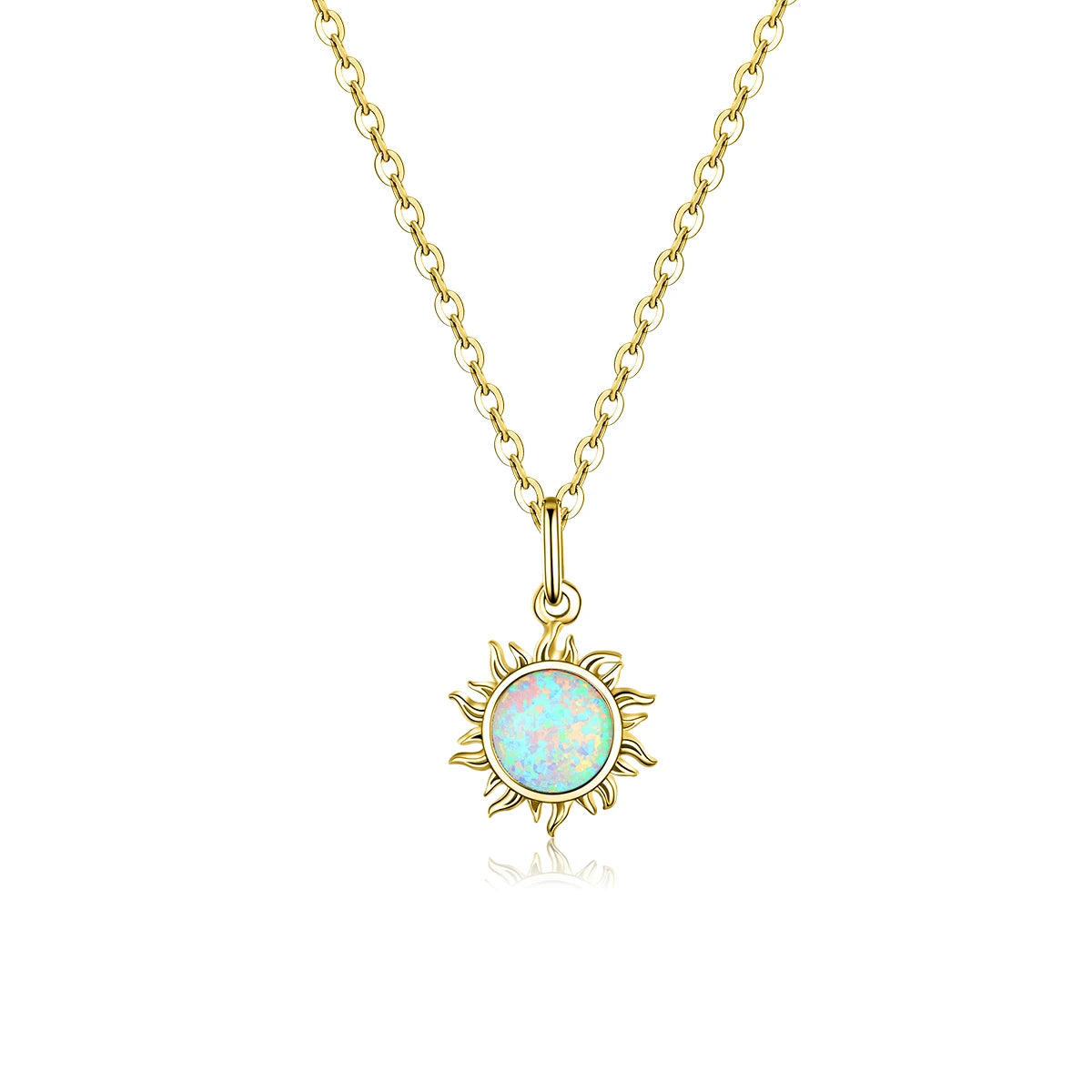 bamoer 925 Sterling Silver White Opal Sun Pendant Necklace Apollo Chain Necklaces for Women Birthday Gift Jewelry 17.71''