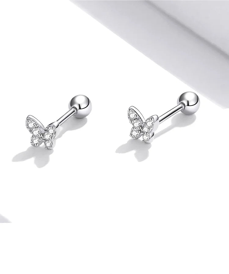 bamoer 925 Sterling Silver Brilliant Star Earrings for Women Tiny Butterfly Stud Earrings Snowflake Girl Ear Studs Fine Jewelry