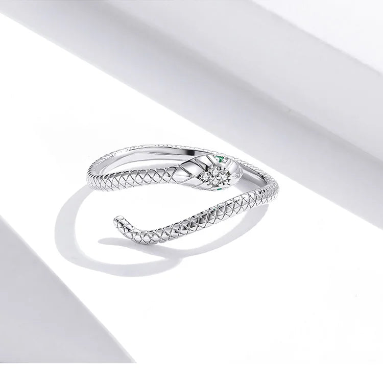 Bague Serpent Ajustable Argent Sterling 925 Plaqué Platine