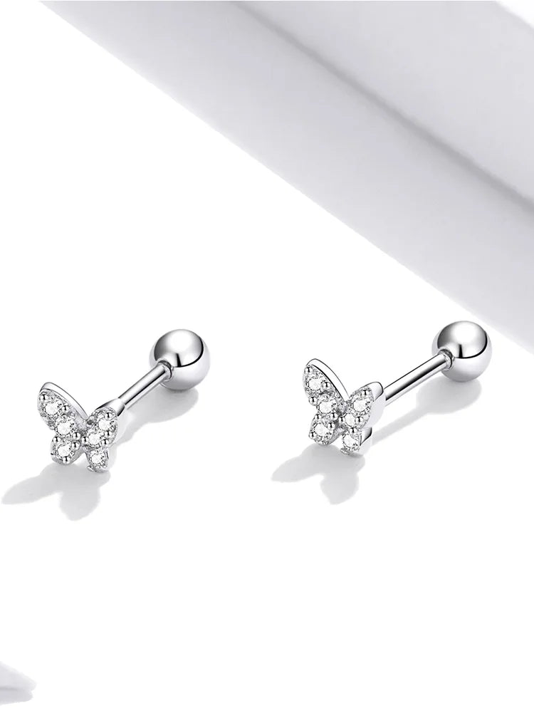 bamoer 925 Sterling Silver Brilliant Star Earrings for Women Tiny Butterfly Stud Earrings Snowflake Girl Ear Studs Fine Jewelry