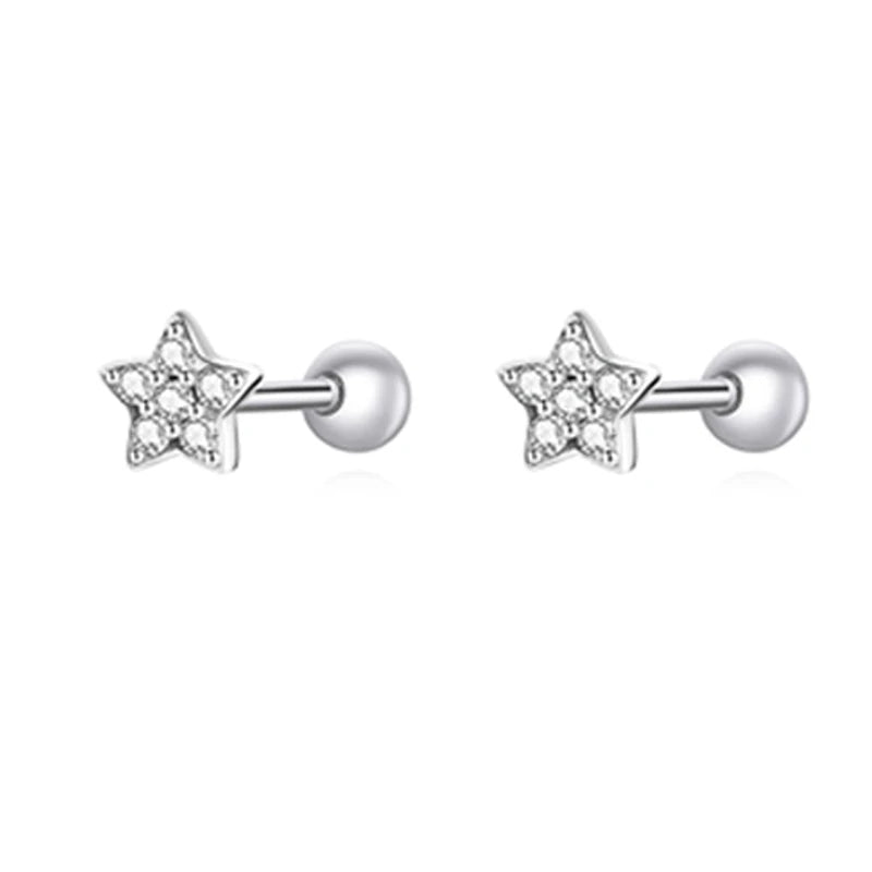 bamoer 925 Sterling Silver Brilliant Star Earrings for Women Tiny Butterfly Stud Earrings Snowflake Girl Ear Studs Fine Jewelry