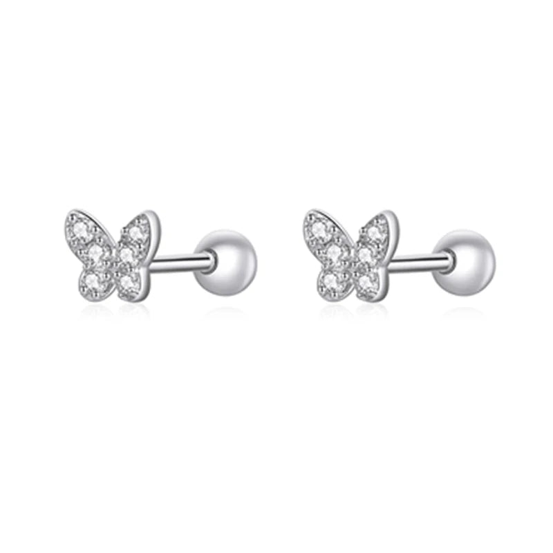 bamoer 925 Sterling Silver Brilliant Star Earrings for Women Tiny Butterfly Stud Earrings Snowflake Girl Ear Studs Fine Jewelry