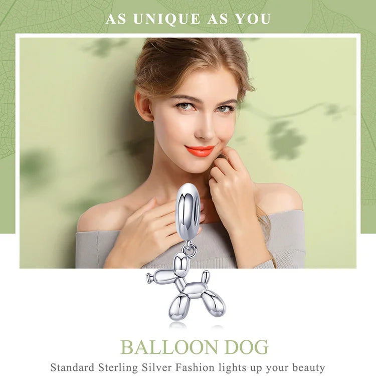 BAMOER Genuine 925 Sterling Silver Balloon Dog Pendant Animal Charms Fit for Charm Bracelets &amp; Necklace Silver Jewelry SCC981