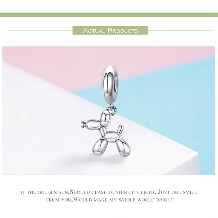 BAMOER Genuine 925 Sterling Silver Balloon Dog Pendant Animal Charms Fit for Charm Bracelets &amp; Necklace Silver Jewelry SCC981