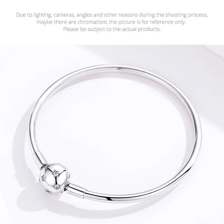 BAMOER 925 Sterling Silver Snake Chain Bangle &amp; Bracelet Pave Setting CZ for Women Pendant Charm Bead DIY Luxury Jewelry PAS904