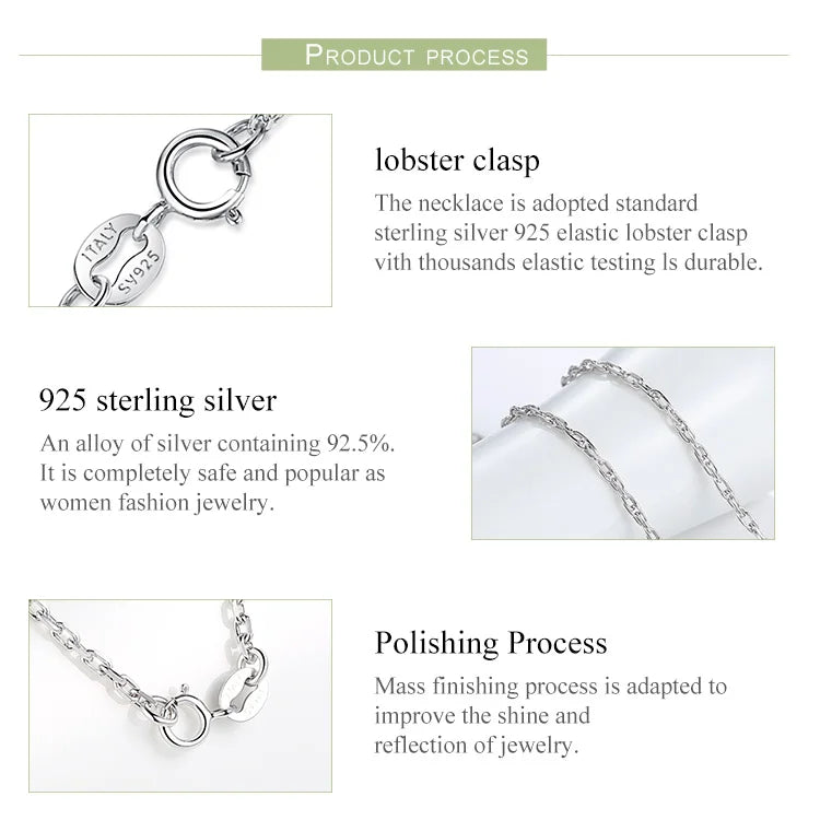 BAMOER Classic Basic Chain 100% 925 Sterling Silver Lobster Clasp Adjustable Necklace Chain Fashion Jewelry for Women