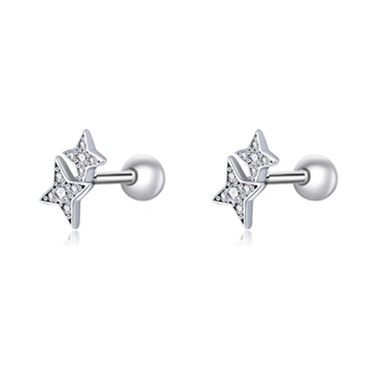 bamoer 925 Sterling Silver Brilliant Star Earrings for Women Tiny Butterfly Stud Earrings Snowflake Girl Ear Studs Fine Jewelry