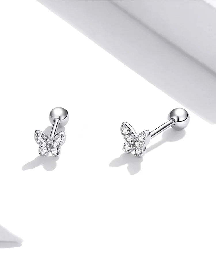 bamoer 925 Sterling Silver Brilliant Star Earrings for Women Tiny Butterfly Stud Earrings Snowflake Girl Ear Studs Fine Jewelry