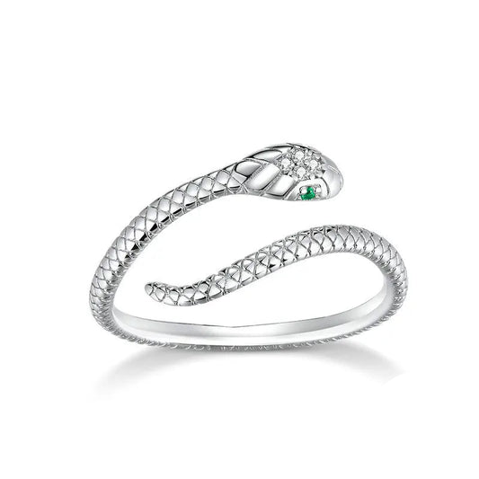 Bague Serpent Ajustable Argent Sterling 925 Plaqué Platine