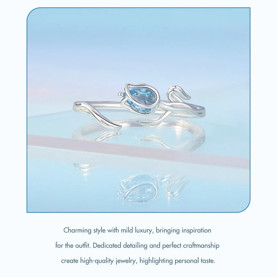 Bague Tulipe en Argent Sterling 925 & Spinelle Bleue