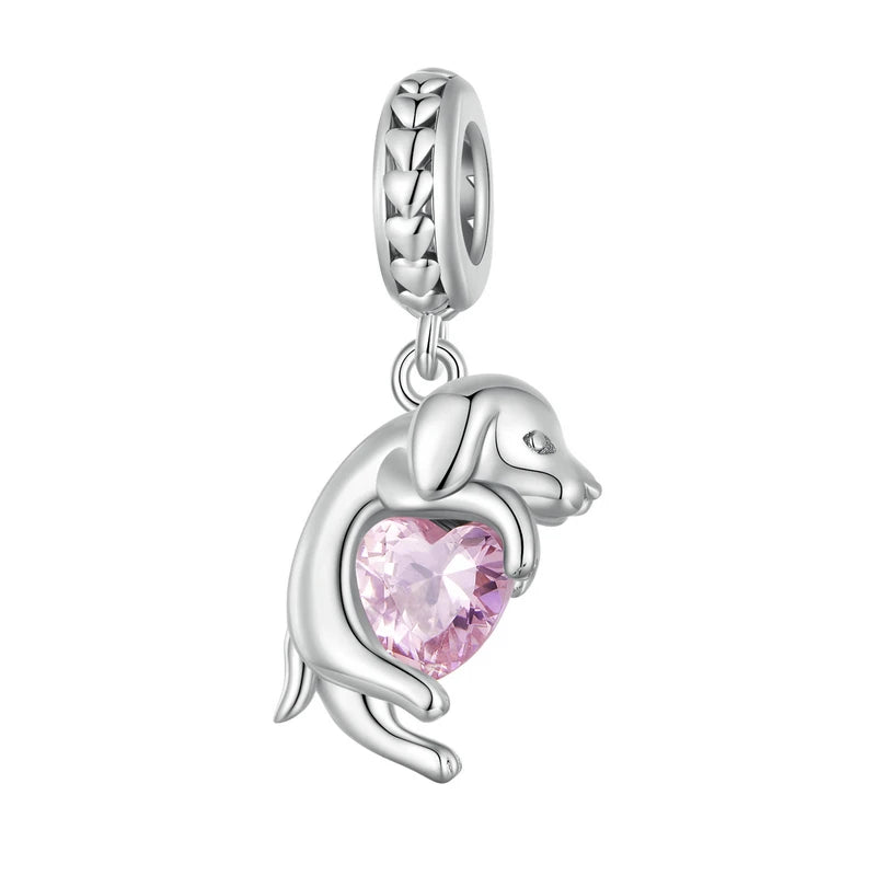 BAMOER Genuine 925 Sterling Silver Balloon Dog Pendant Animal Charms Fit for Charm Bracelets &amp; Necklace Silver Jewelry SCC981