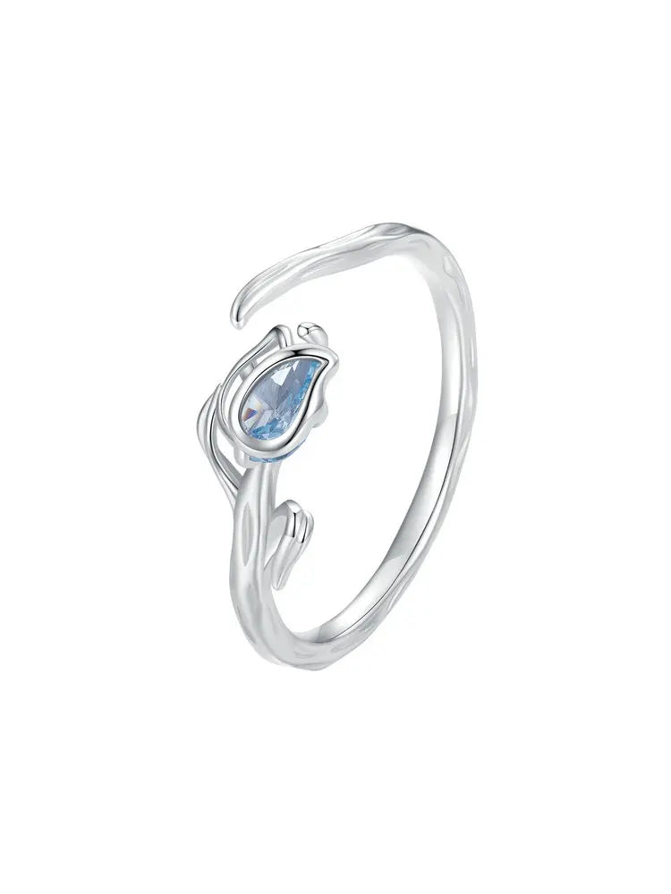 Bague Tulipe en Argent Sterling 925 & Spinelle Bleue