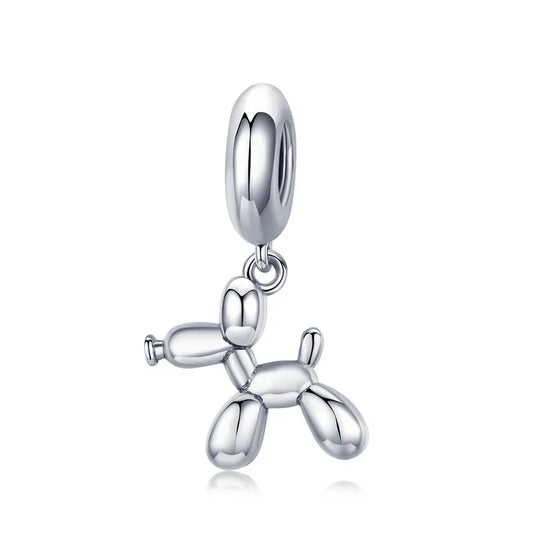 BAMOER Genuine 925 Sterling Silver Balloon Dog Pendant Animal Charms Fit for Charm Bracelets &amp; Necklace Silver Jewelry SCC981