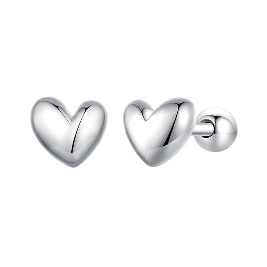 Boucles d’Oreilles Clous Cœur – Argent Sterling 925 Plaqué Platine