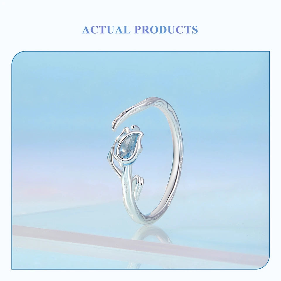 Bague Tulipe en Argent Sterling 925 & Spinelle Bleue