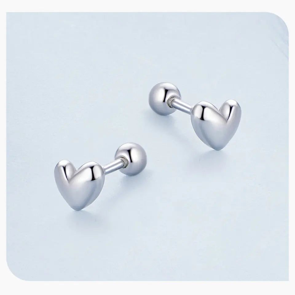 Boucles d’Oreilles Clous Cœur – Argent Sterling 925 Plaqué Platine