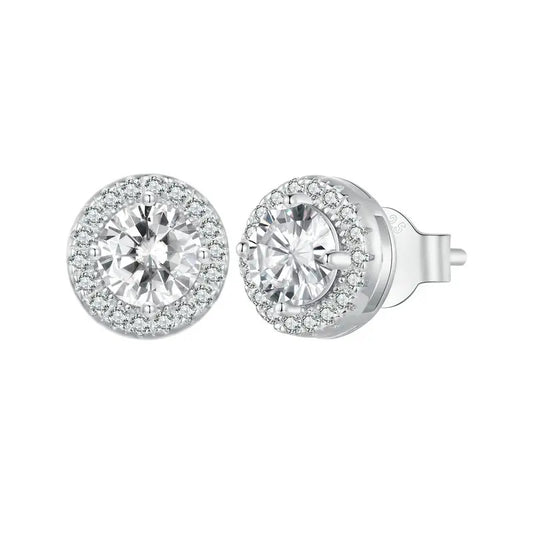 Platinum Plated 925 Sterling Silver Halo Earrings