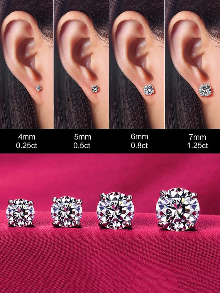 bamoer CZ Stud Earrings 925 Sterling Silver Platinum Plated Round Cubic Zirconia Hypoallergenic Earrings 4mm 5mm 6mm 7mm BSE166