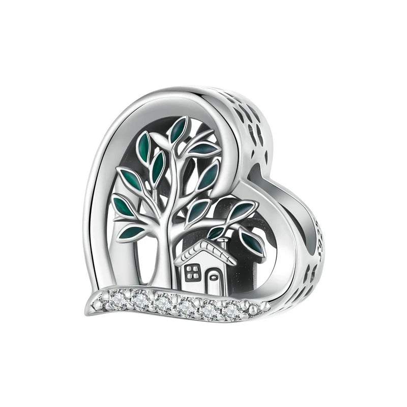 bamoer 925 Sterling Silver Four-leaf Clover Beads Family The Tree of Life Pendant Charms for Women Bracelet and Necklace DIY