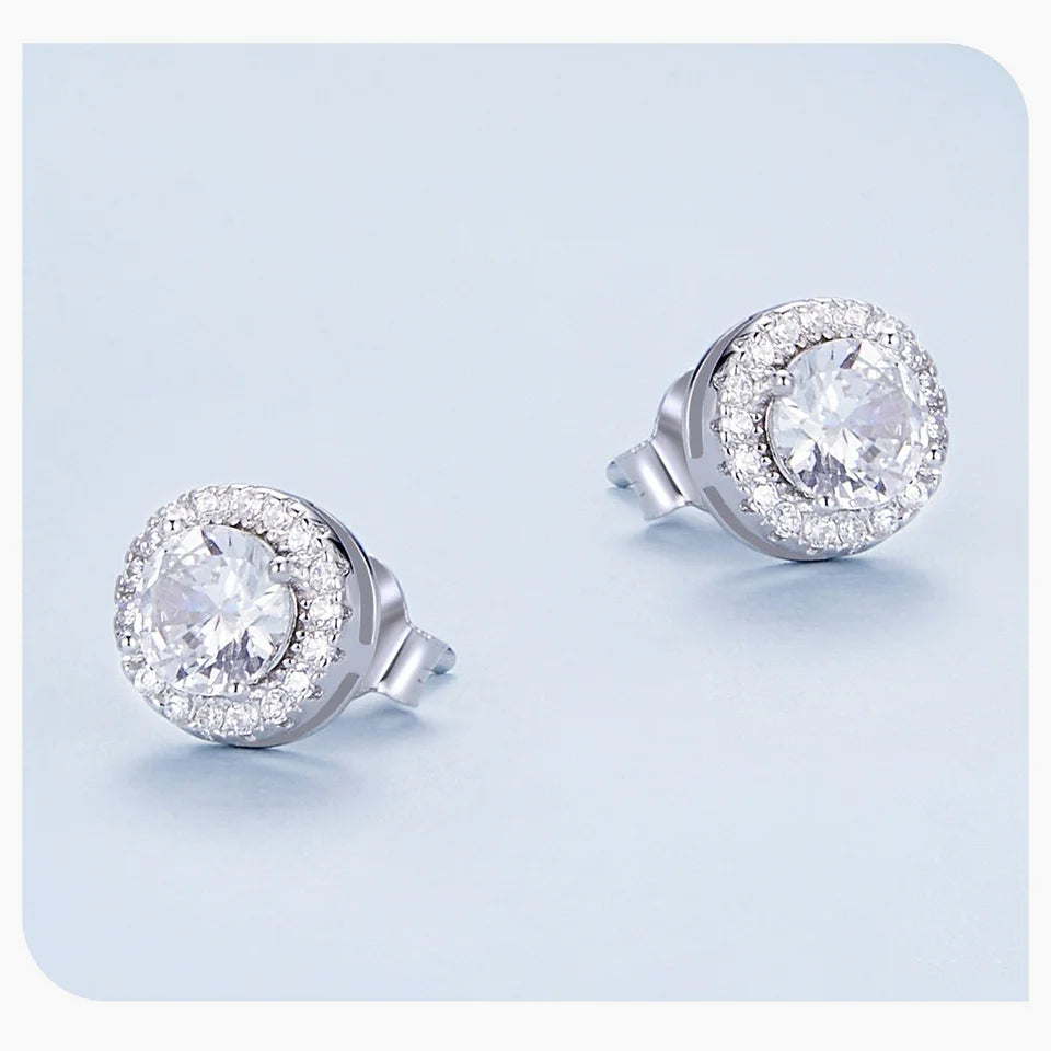 Platinum Plated 925 Sterling Silver Halo Earrings