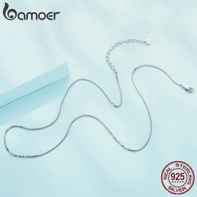 BAMOER Classic Basic Chain 100% 925 Sterling Silver Lobster Clasp Adjustable Necklace Chain Fashion Jewelry for Women