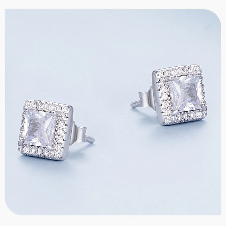 Platinum Plated 925 Sterling Silver Halo Earrings