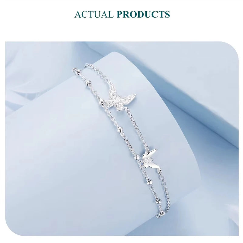 Bracelet Papillon Double Rang en Argent Sterling 925