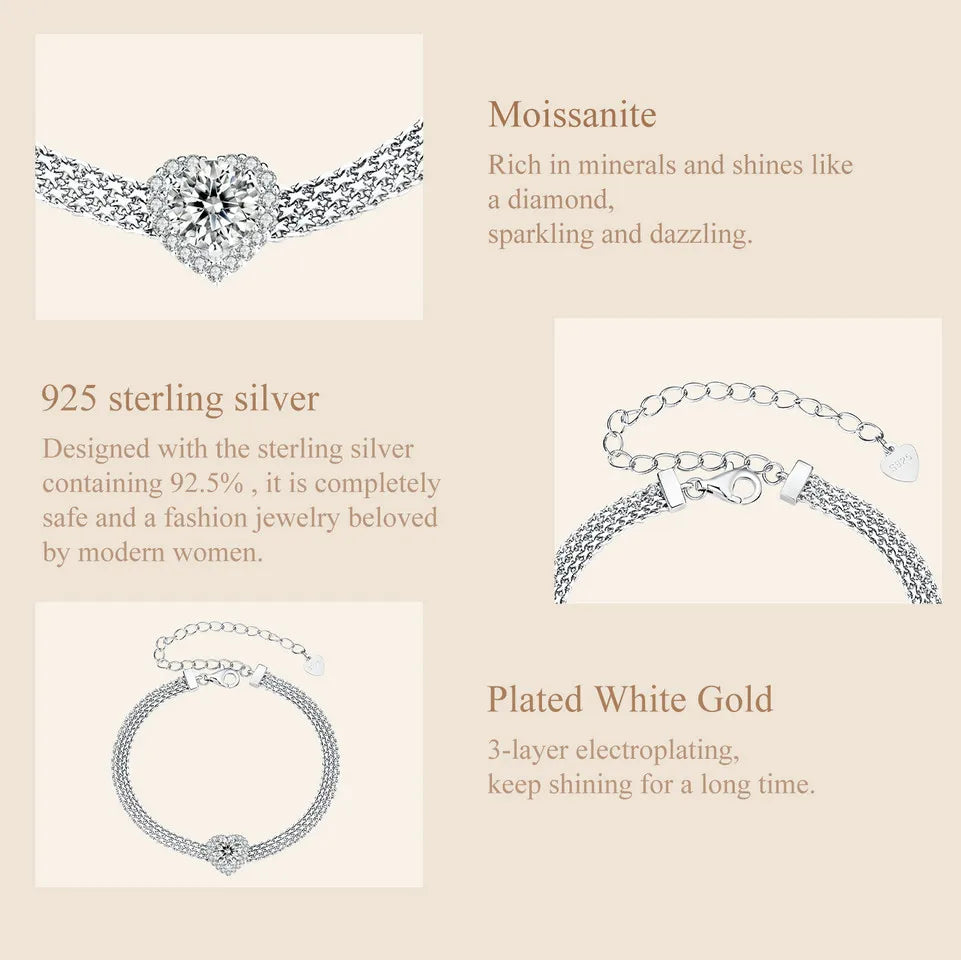 Bracelet Tissé en Moissanite Cœur