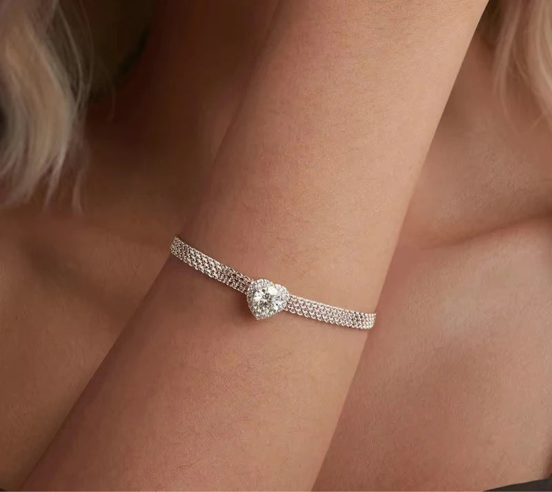 Bracelet Tissé en Moissanite Cœur