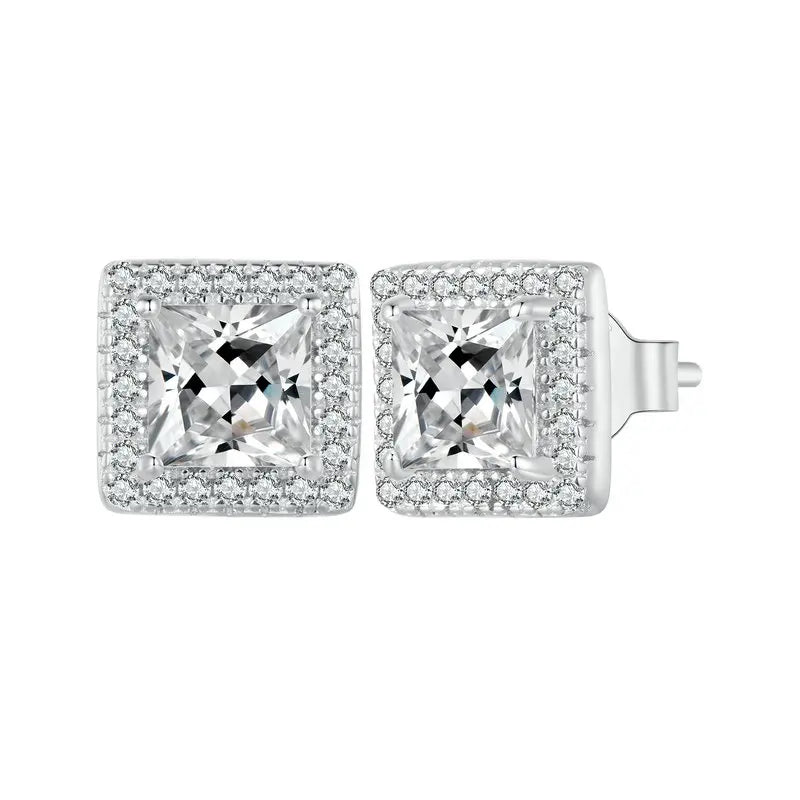 Platinum Plated 925 Sterling Silver Halo Earrings