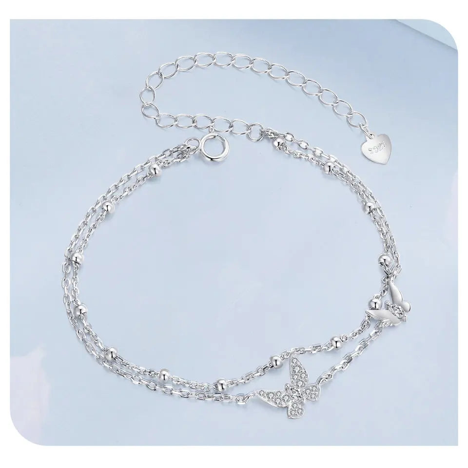 Bracelet Papillon Double Rang en Argent Sterling 925