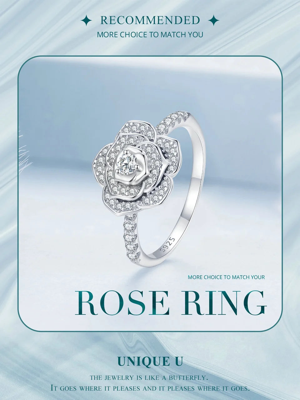 Bague Rose Éclatante en Argent Sterling 925