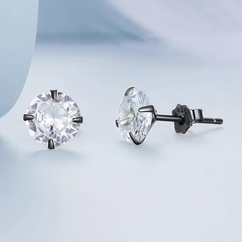 bamoer CZ Stud Earrings 925 Sterling Silver Platinum Plated Round Cubic Zirconia Hypoallergenic Earrings 4mm 5mm 6mm 7mm BSE166