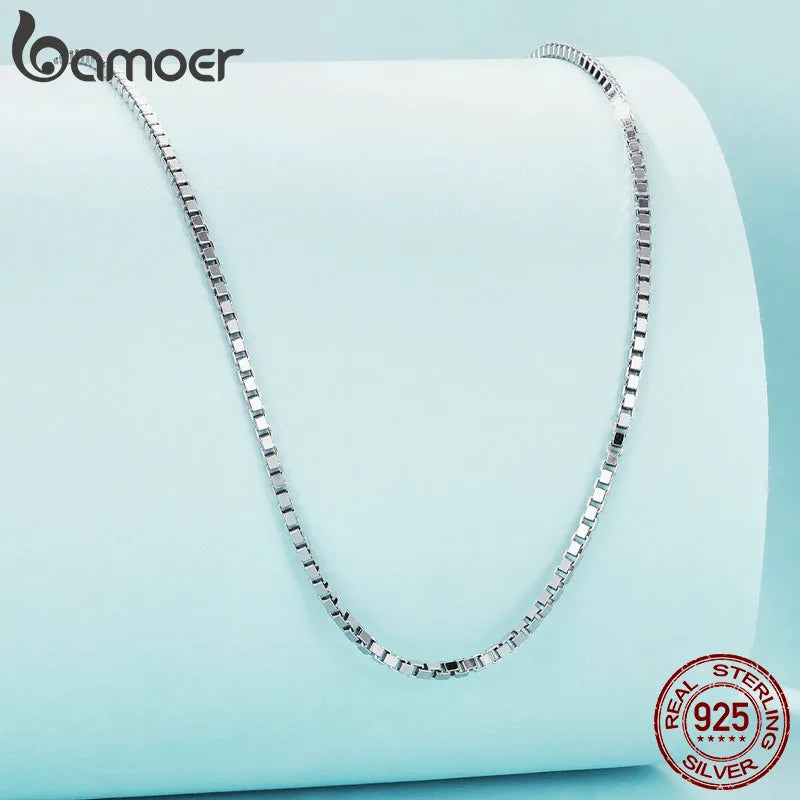 BAMOER Classic Basic Chain 100% 925 Sterling Silver Lobster Clasp Adjustable Necklace Chain Fashion Jewelry for Women