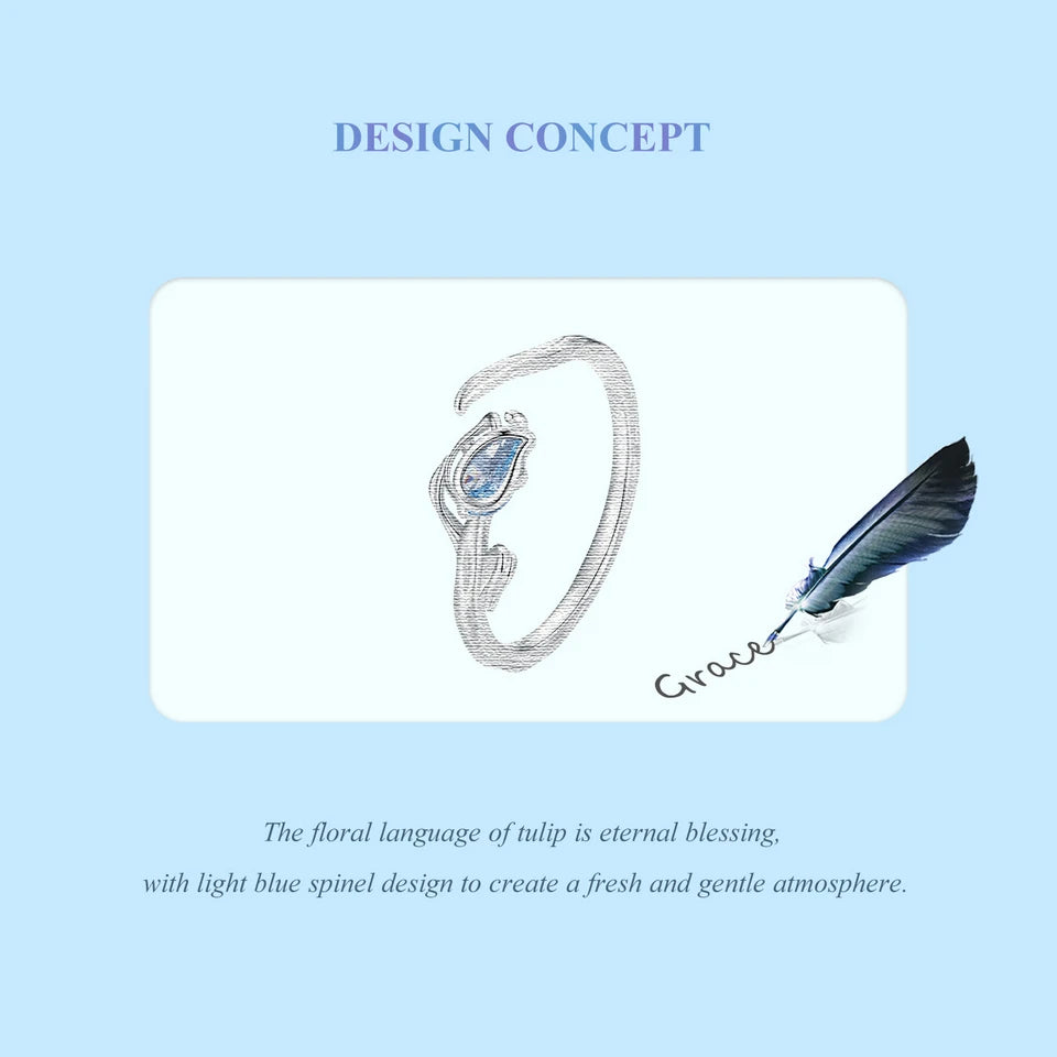 Bague Tulipe en Argent Sterling 925 & Spinelle Bleue