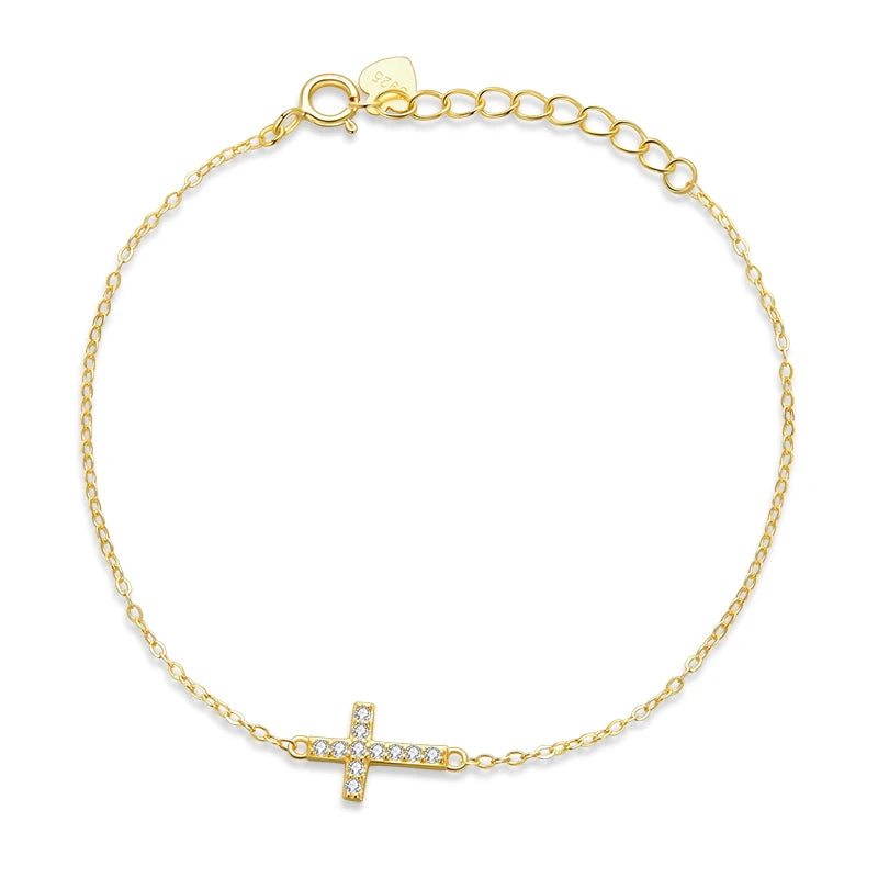 Bracelet Croix Ajustable Argent Sterling 925 Plaqué Or 14K