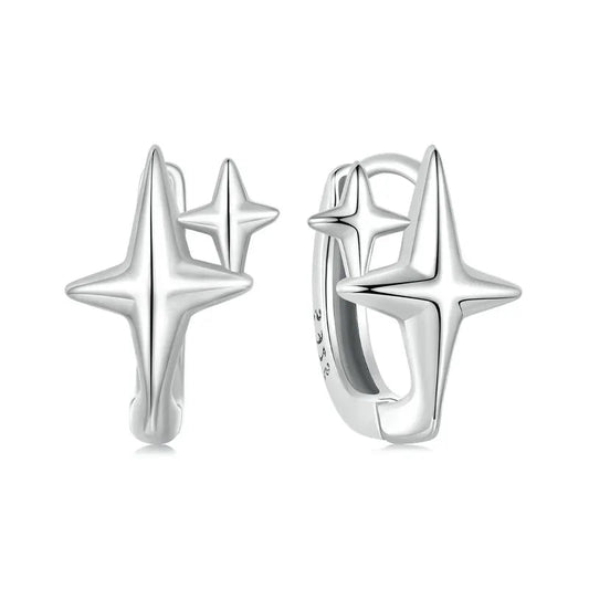 Boucles d’Oreilles Créoles Étoile  Argent Sterling 925